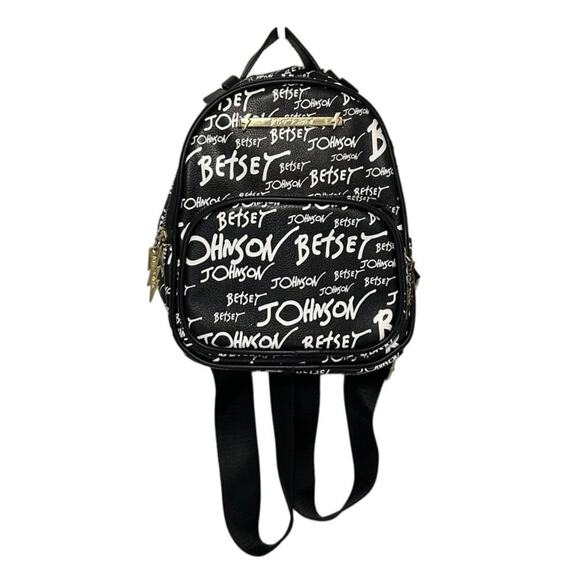 Betsey Johnson Logo AOP Mini Backpack Black White Adjustable Straps Grunge - Picture 1 of 12